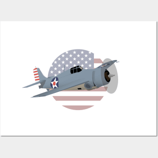 Patriotic WW2 F4F Wildcat Airplane Posters and Art